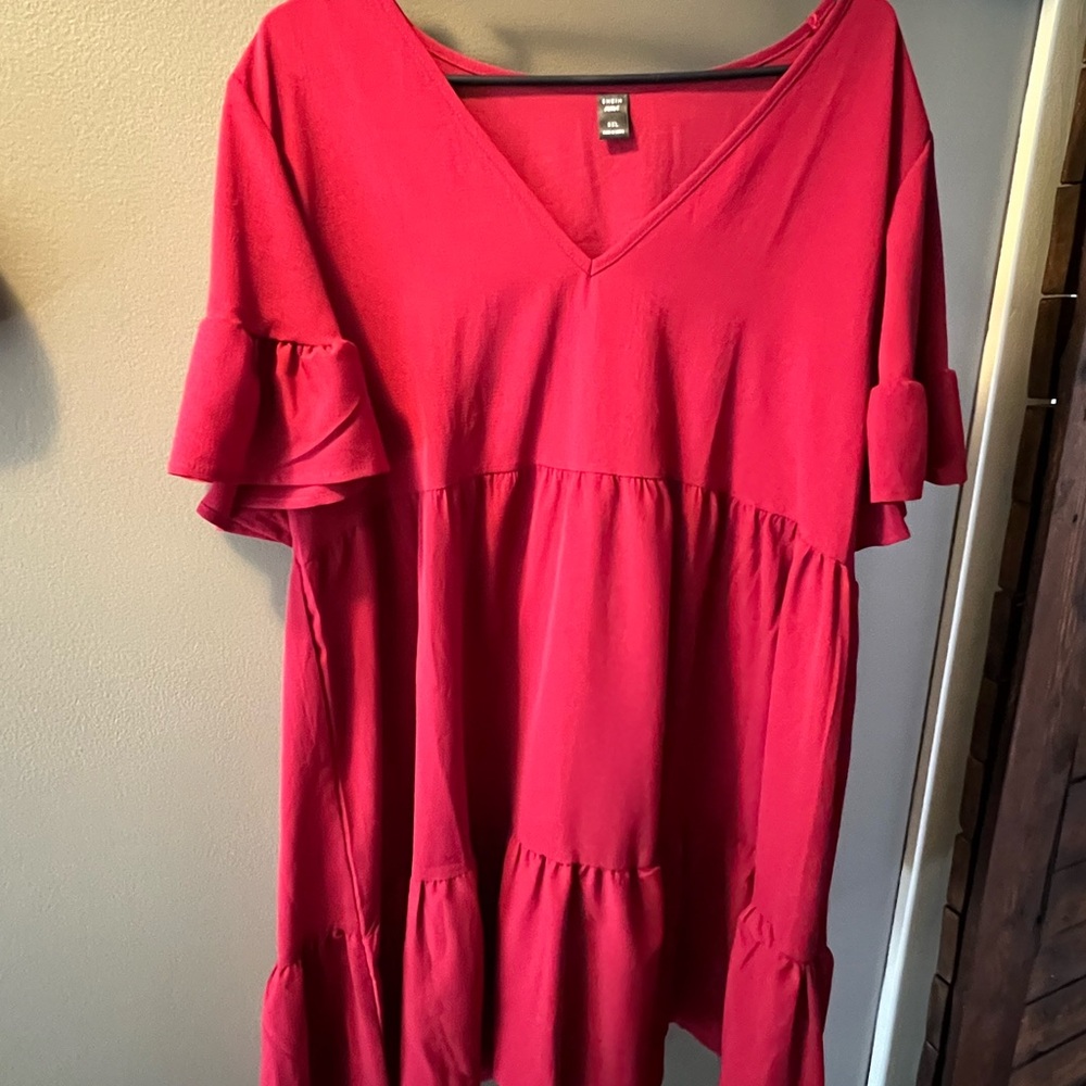 Women's Red V-Neck Ruffle Sleeve Top